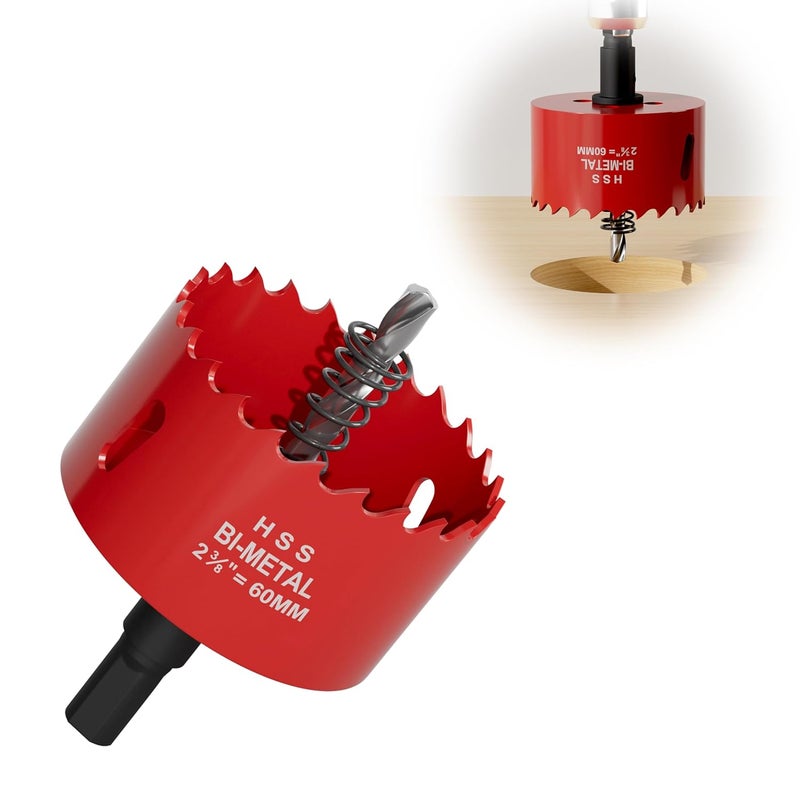 FIVELAKE 2-3/8" (60mm) Bi-Metal M42 High Speed Steel Hole Saw with Pilot Drill Bit, Smooth Cutting Edge for PVC, Drywall, Wood, Plastic, Gypsum Board, Rubber, Thin Metal - Image 1